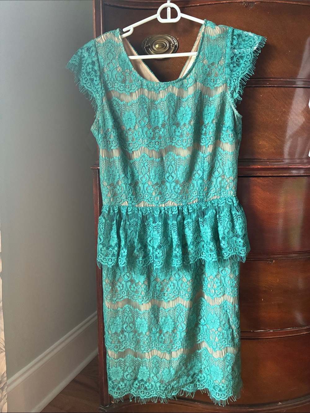Anthropologie Turquoise Lace Peplum Dress - Elegant Women's Party Dress